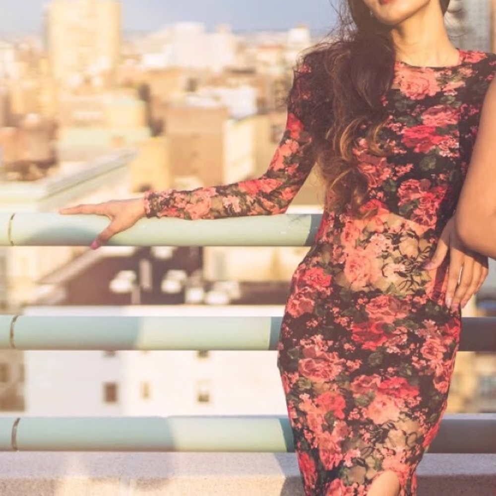 Sheer red floral dress